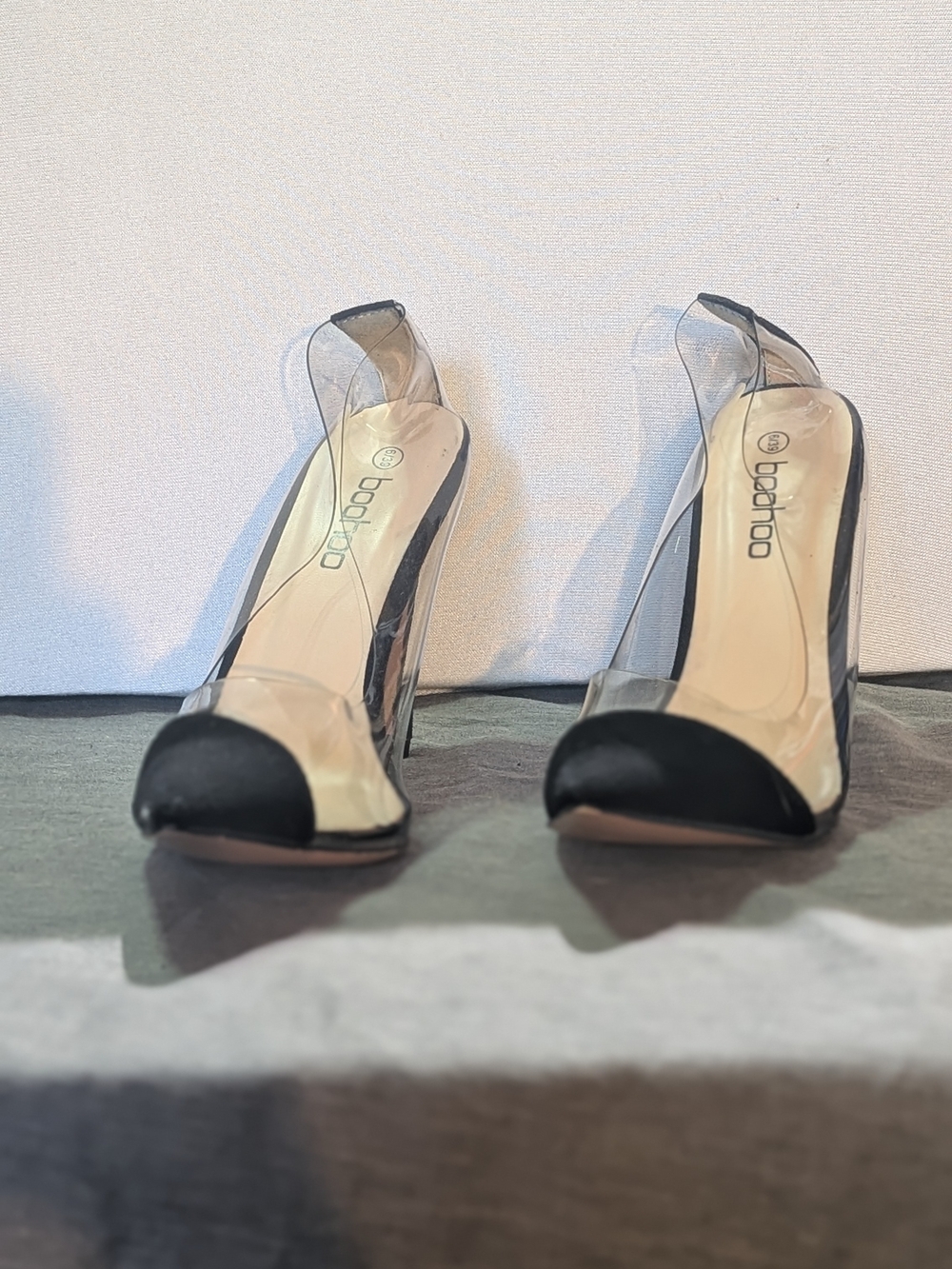 Boohoo Clear PVC Black Pointed Toe Stiletto Pumps 6/39